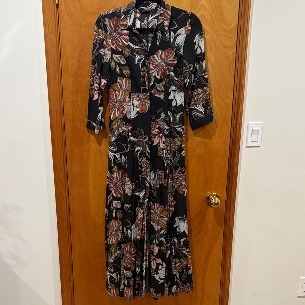Zara Black Maxi Dress with Pink and Brown Floral Print